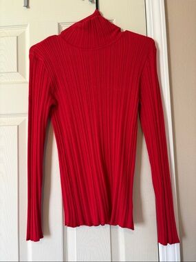 Time and Tru Red Ribbed Turtleneck Sweater Top